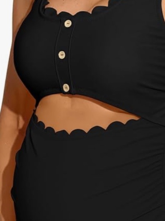 Charmo Other - 🚘 🆕 Scalloped Cut-Out Ruched High-Waist Maternity One-Piece Swimsuit - Black M